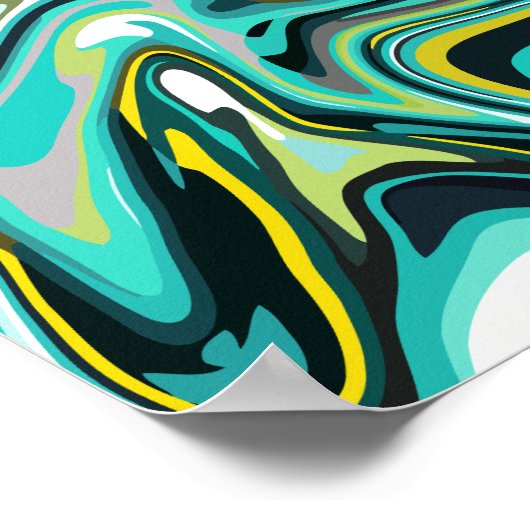 Abstract vloeistofpatroon in Blauwgroen en zwart Poster (Hoek)