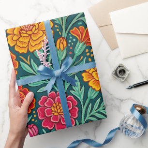 Abstract Volkskunst Flamingo Vlinders Inpakpapier