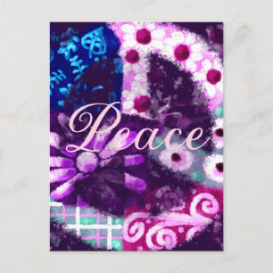 Abstract Vredesteken Hippie Art Roze Paarse Briefkaart