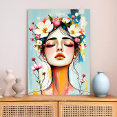 Abstract Vrouw Face Art met Botanicals Wall Art Canvas Afdruk