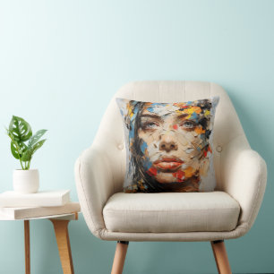 Abstract Vrouw Gezichtkleuren Kussen