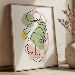 Abstract Vrouwelijk Portret Lijnkunst BOHO Chic Poster