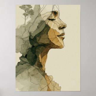 Abstract vrouwen gezicht boho neutraal vrouwelijk  poster