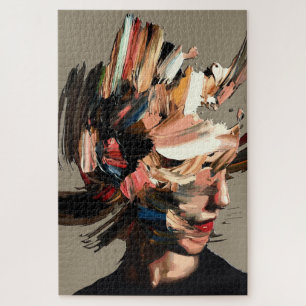 Abstract vrouwenportret kleurrijke penseelstreek u legpuzzel