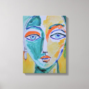 Abstract vrouwenportret neo-expressionisme canvas afdruk