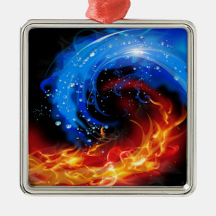 Abstract vuur en waterkoel metalen ornament