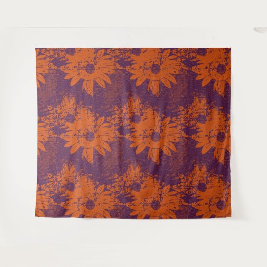 Abstract Warm Boho Halftone Grunge Floral Pattern Wandkleed (Voorkant (horizontaal))