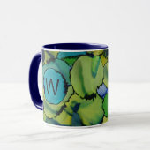 Abstract Watercolor Green Teal Blue Monogram Mug (Devant gauche)