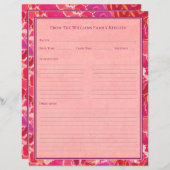 Abstract Watercolor Red Pink Recipe Paper Sheet (Voorkant / Achterkant)