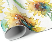 Abstract Watercolor Sunflowers Seamless Pattern Cadeaupapier (Rol Hoek)