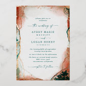 Abstract Watercolor Teal Wedding Real Rose Gold Folie Uitnodiging (Voorkant)