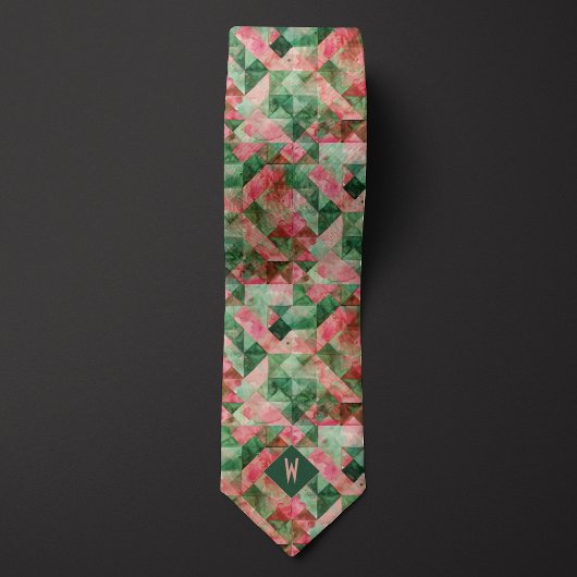 Abstract Watermeloen Waterverf Monogram Stropdas