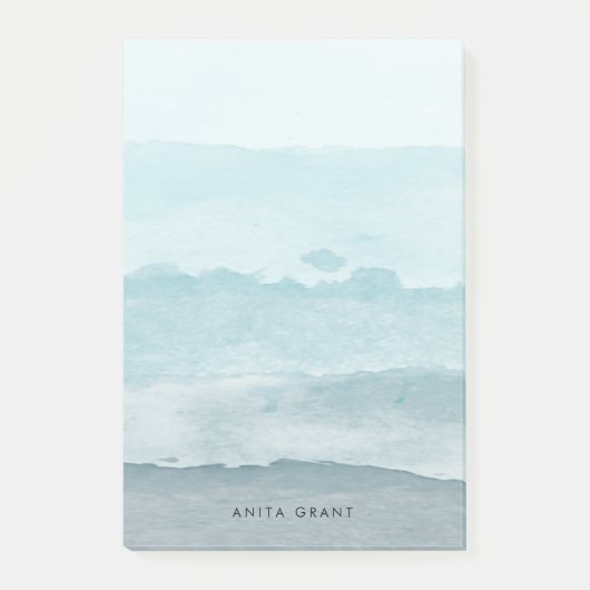 Abstract waterverf blauw zee post-it® notes (Voorkant)