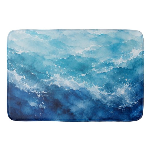 Abstract Waterverf Blauwe Oceaan Zee Badmat (Voorkant)