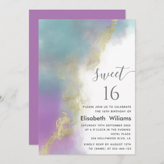 Abstract waterverf inktgoud modern script kaart (Voorkant / Achterkant)