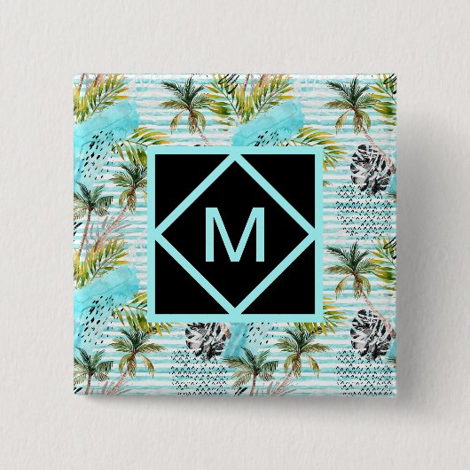 Abstract Waterverf palmstructuurpatroon Vierkante Button 5,1 Cm (Voorkant)