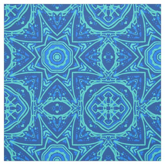 Abstract Waterverf Patroon - Denim Blue Stof (Swatch)