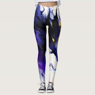 Abstract Waterverf Portret van een Zwarte Paard Leggings
