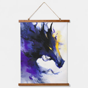Abstract Waterverf Portret van Zwarte Paard Hangend Wandkleed