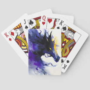 Abstract Waterverf Portret van Zwarte Paard Pokerkaarten