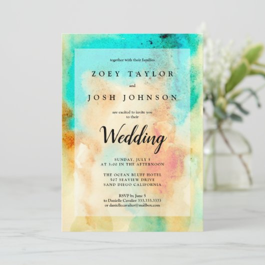 Abstract Waterverf Weddenschap Blauwgroen Sinaasap Kaart (Staand voorkant)