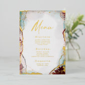 Abstract Waterverf Wijn Weddenschap Menu Real Gold Folie Uitnodiging (Staand Voorkant)