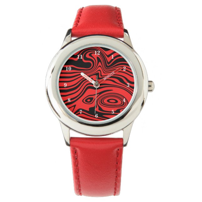 Abstract Waves Red Watch - Kies kleur Horloge (Voorkant)