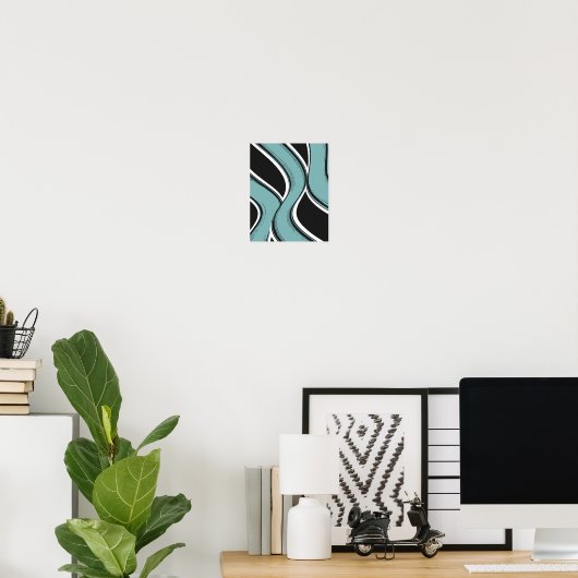 Abstract Wavy Blauwgroen en Black Flow Design Poster (Thuiskantoor)