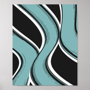 Abstract Wavy Blauwgroen en Black Flow Design Poster