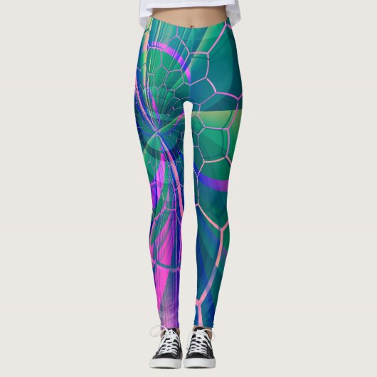 Abstract Web Kleurrijke Geometric Leggings (Voorkant)