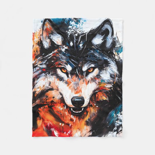 Abstract Wild Spirit Wolf Fleece Deken (Voorkant)