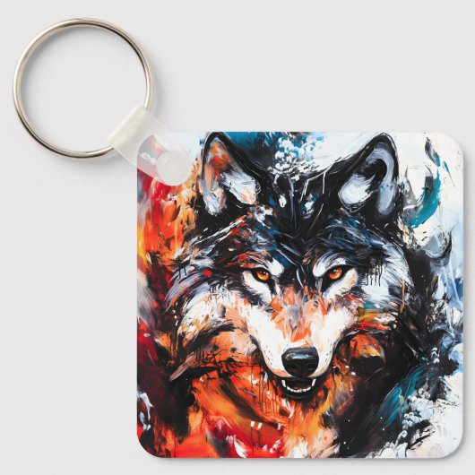 Abstract Wild Spirit Wolf Sleutelhanger (Voorkant)
