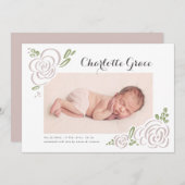 Abstract Wildflower Script Fotogeboorte Aankondiging (Voorkant / Achterkant)