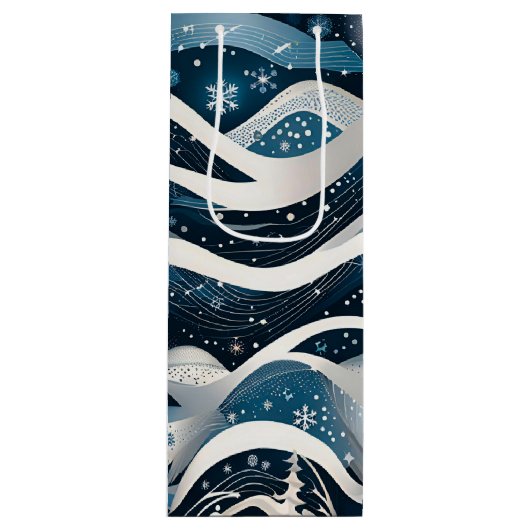 Abstract Winterwonderland Wijn Cadeautas (Voorkant)