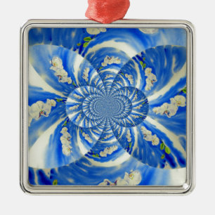 Abstract wit blauw bloemenschilderij metalen ornament