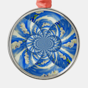 Abstract wit blauw bloemenschilderij metalen ornament