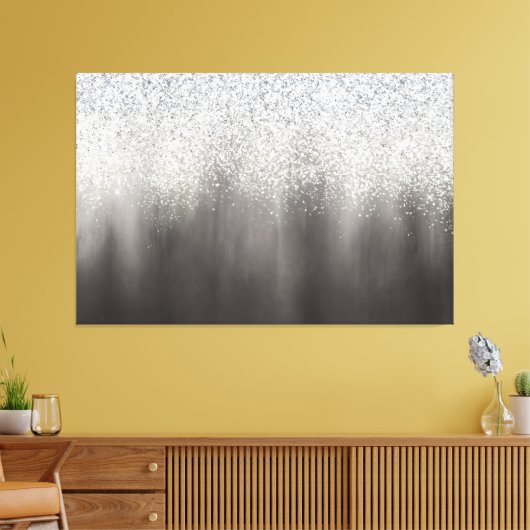 Abstract wit en grijs ombre glitter schilderen canvas afdruk (Insitu (Woonkamer))
