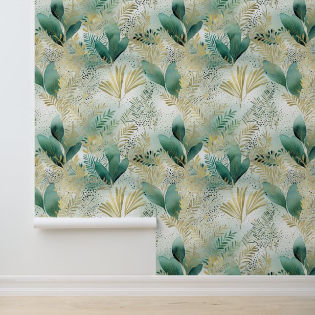 Abstract wit groen goud bloemblaadjes behang (Applicatie)