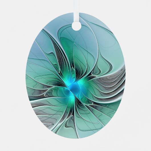 Abstract With Blue, Modern Fractal Art Metalen Ornament (Achterkant)