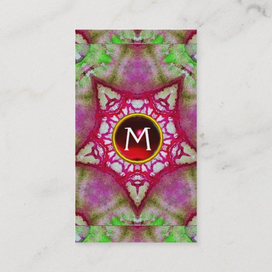 ABSTRACT WITTE RODE STAR, RUBY GEMSTONE MONOGRAM VISITEKAARTJE (Achterkant)