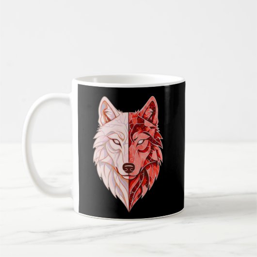 Abstract Wolf Identity – Dual Self Symbolic Art Koffiemok (Links)