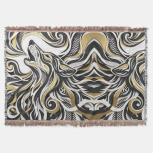 Abstract Wolf Kop Gouden Silhouet Dekens Deken