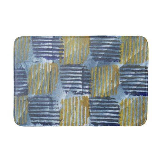 Abstract yellow and blue stripes badmat (Voorkant)