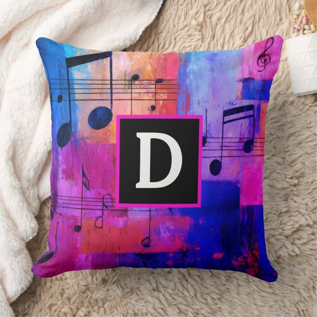 Abstract yellow red blue musical notes monogrammed kussen (Deken)