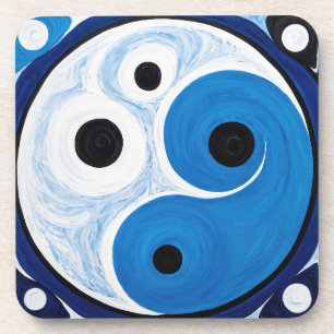Abstract Yin Yang: Modernist Blauw & Wit Bier Onderzetter