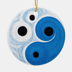 Abstract Yin Yang: Modernist Blauw & Wit Keramisch Ornament