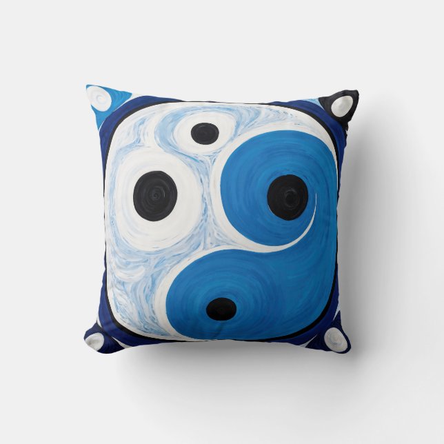 Abstract Yin Yang: Modernist Blauw & Wit Kussen (Voorkant)