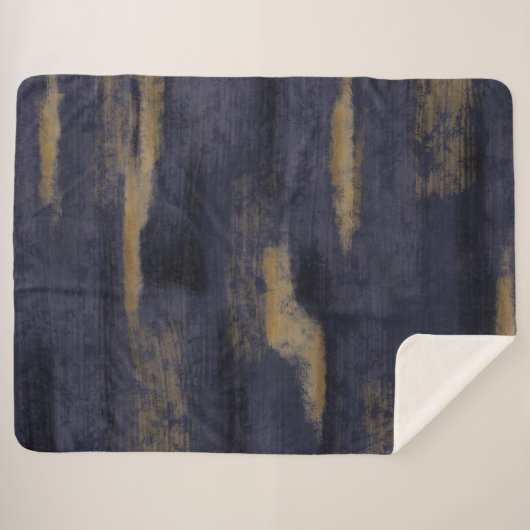Abstract Zacht Hues Deep Blue & Gold Sherpa Deken (Voorkant (horizontaal))