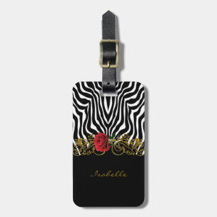 Abstract Zebra - Rood zwart - wit goud Bagagelabel