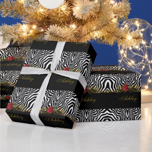 Abstract Zebra - Rood zwart - wit goud Cadeaupapier (Feestdagen)
